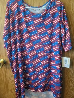LuLaRoe Irma Red, White & Blue American Flag Print Top